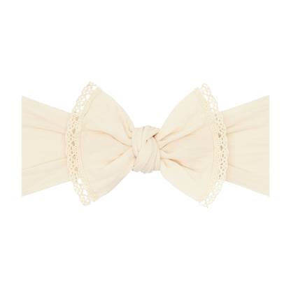 Baby Bling® Trimmed Classic Knot headband: oatmeal lace