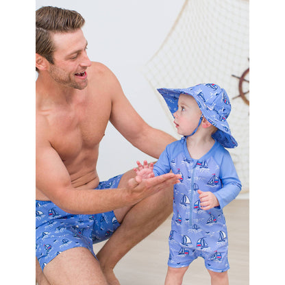 Baby Boys Blue Seas the Day Long Sleeve One Piece Rash Guard Swimsuit
