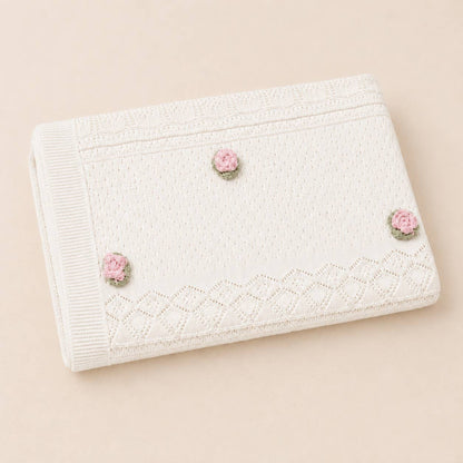 Pink Rose Pointelle Knit Baby Blanket, Bonnet & Booties Set