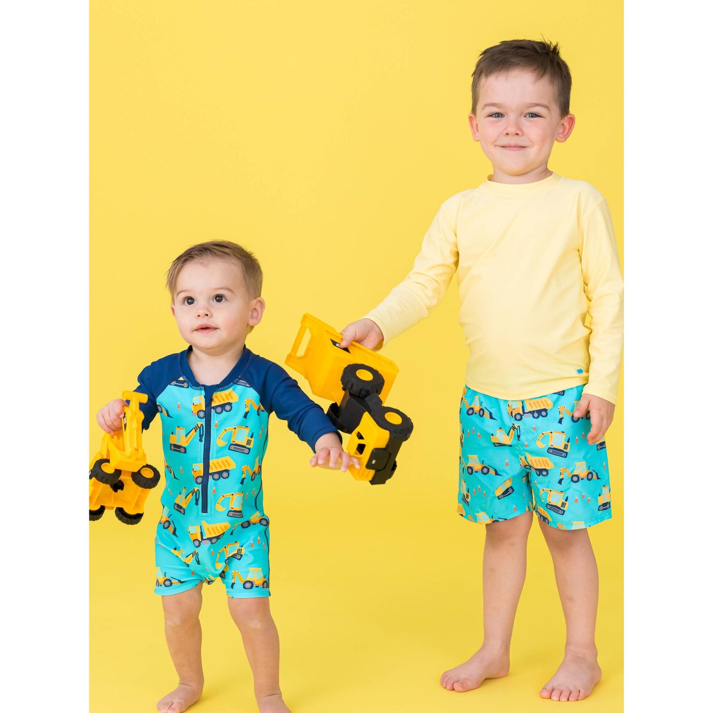 Baby Boys Under Construction Long Sleeve One Piece Rash Guard Swimsuit
