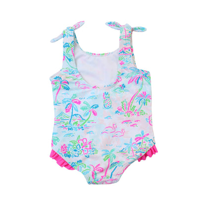 Girls Tropical Resort Tie Shoulder One Piece Swimsuit