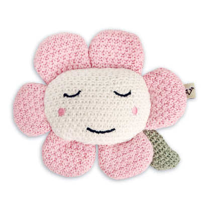 Flower Pointelle Knit Baby Blanket & Flower Rattle Gift Set