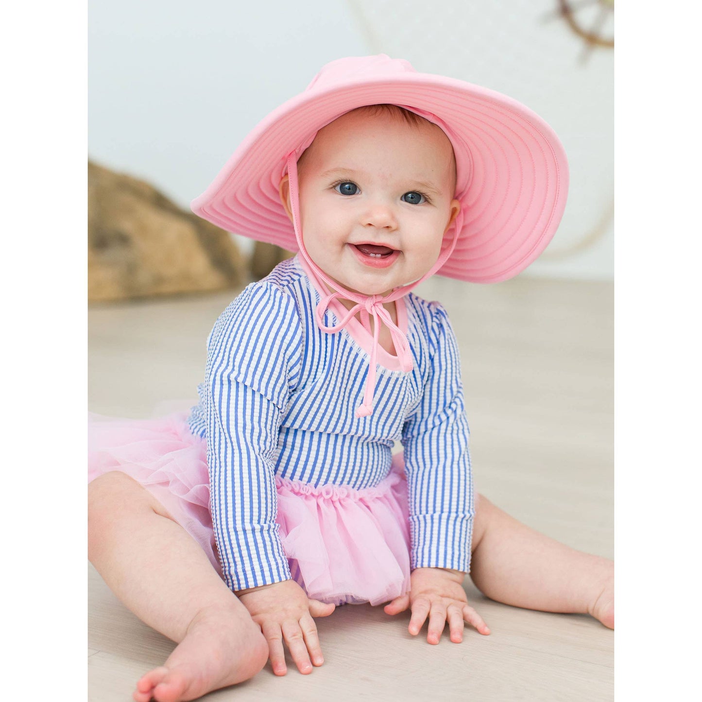 Baby Girls Periwinkle Blue Seersucker Tulle Skirted One Piece Rash Guard Swimsuit