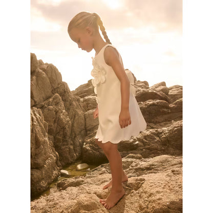 3d flower crepe dress cream