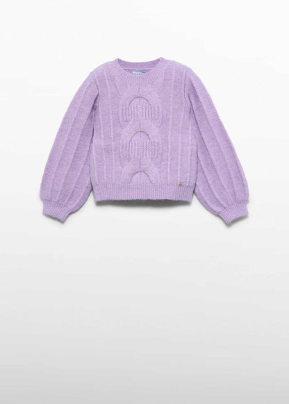 Girl Cable Knit Sweater Purple