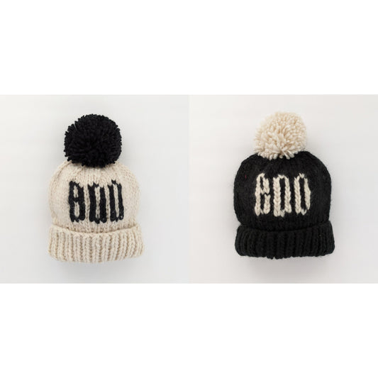 BOO Black or Natural Hand Knit Beanie Hat