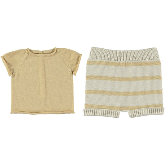 Cotton Knit Short Set w/Striped Shorts