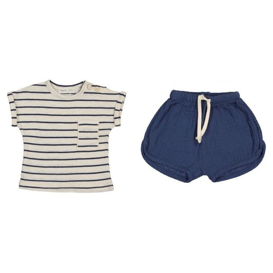 Navy Stripe Tee w/Navy Cotton Shorts