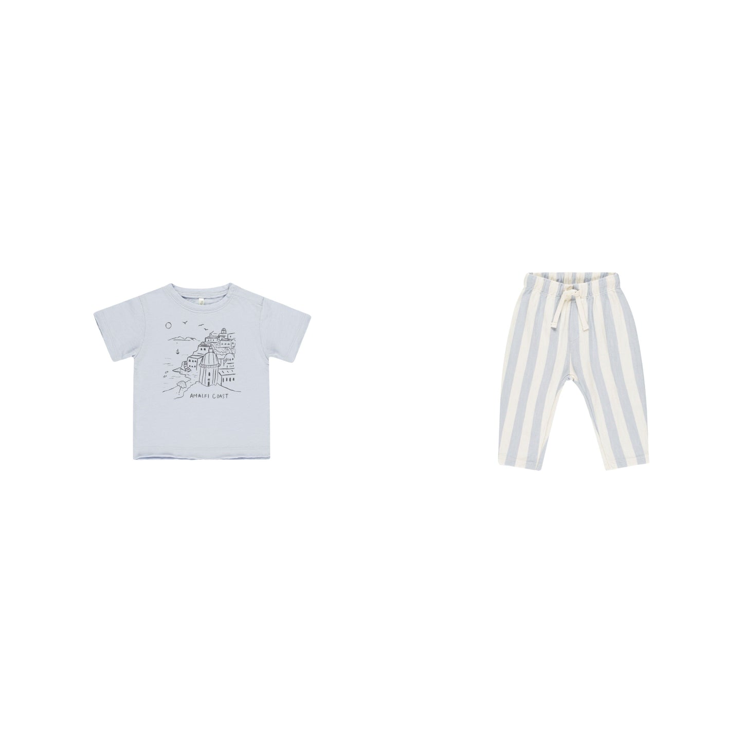 RAW EDGE TEE  AND BLUE STRIPE PANT|| AMALFI COAST