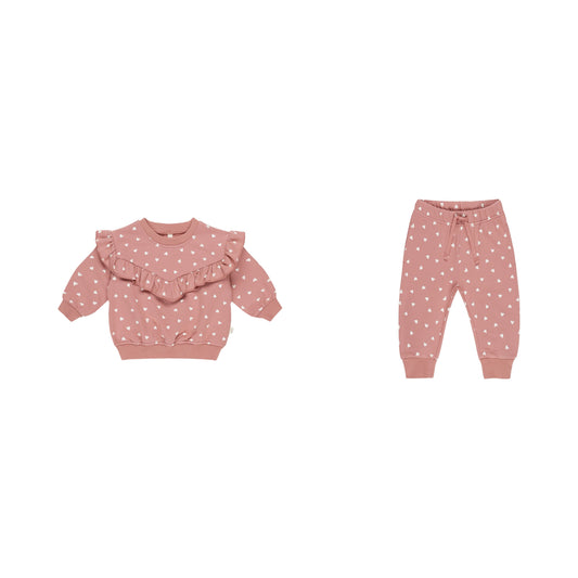 RUFFLE SWEATSHIRT & SWEATPANT|| LIPSTICK HEARTS
