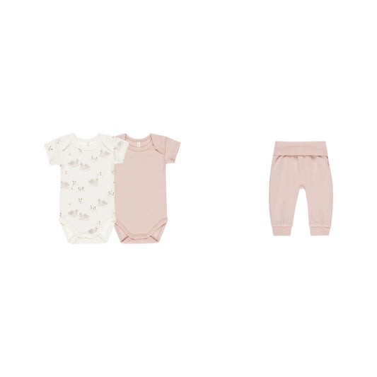 SS BODYSUIT, 2 PACK AND PANT|| SWANS, BUBBLEGUM