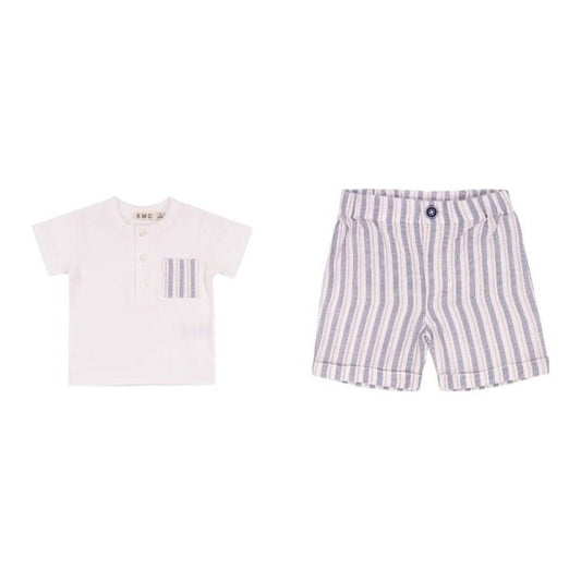 BOYS TEE AND STRIPED LINEN SHORT