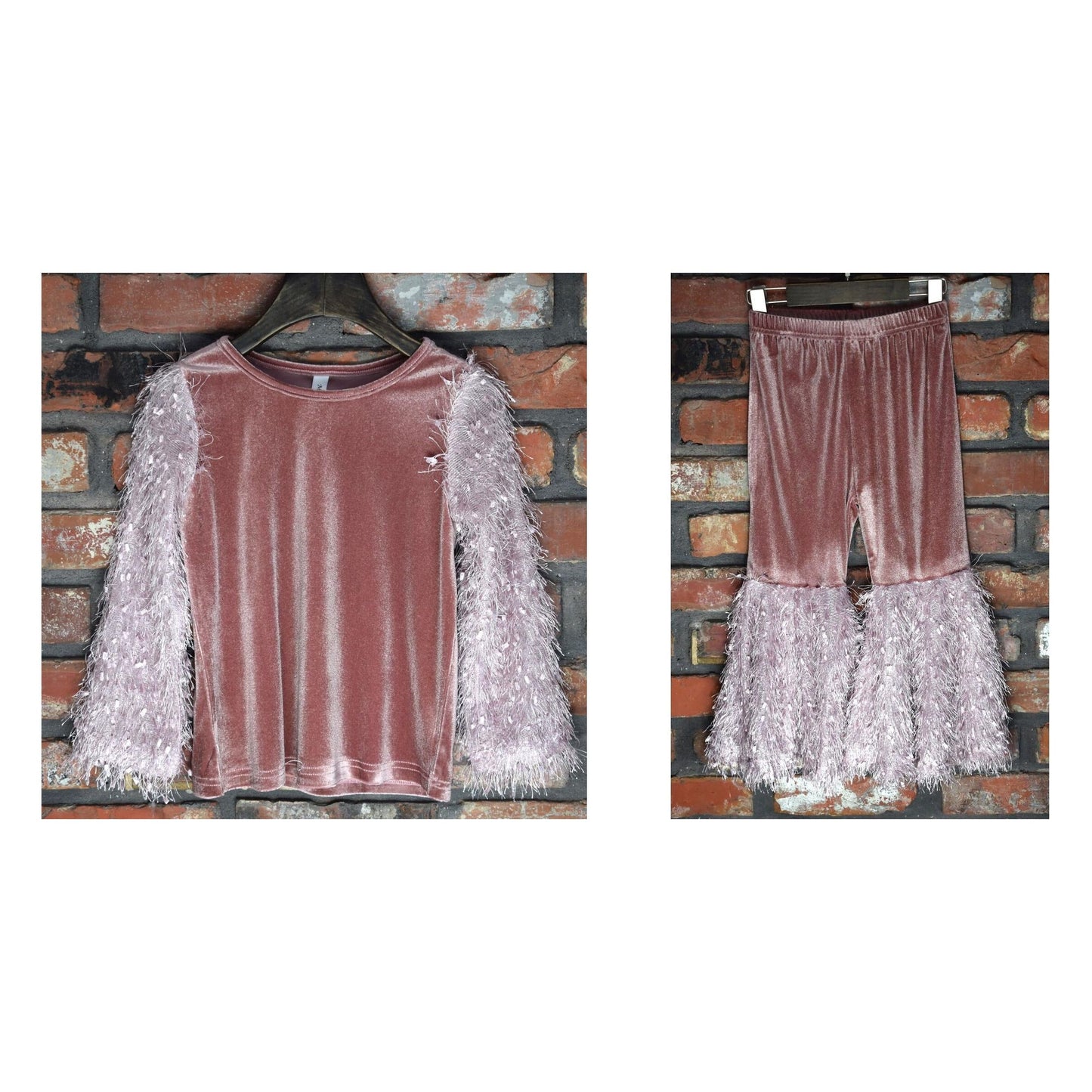 VELVET SHAGGY SLEEVE TOP AND PANTS