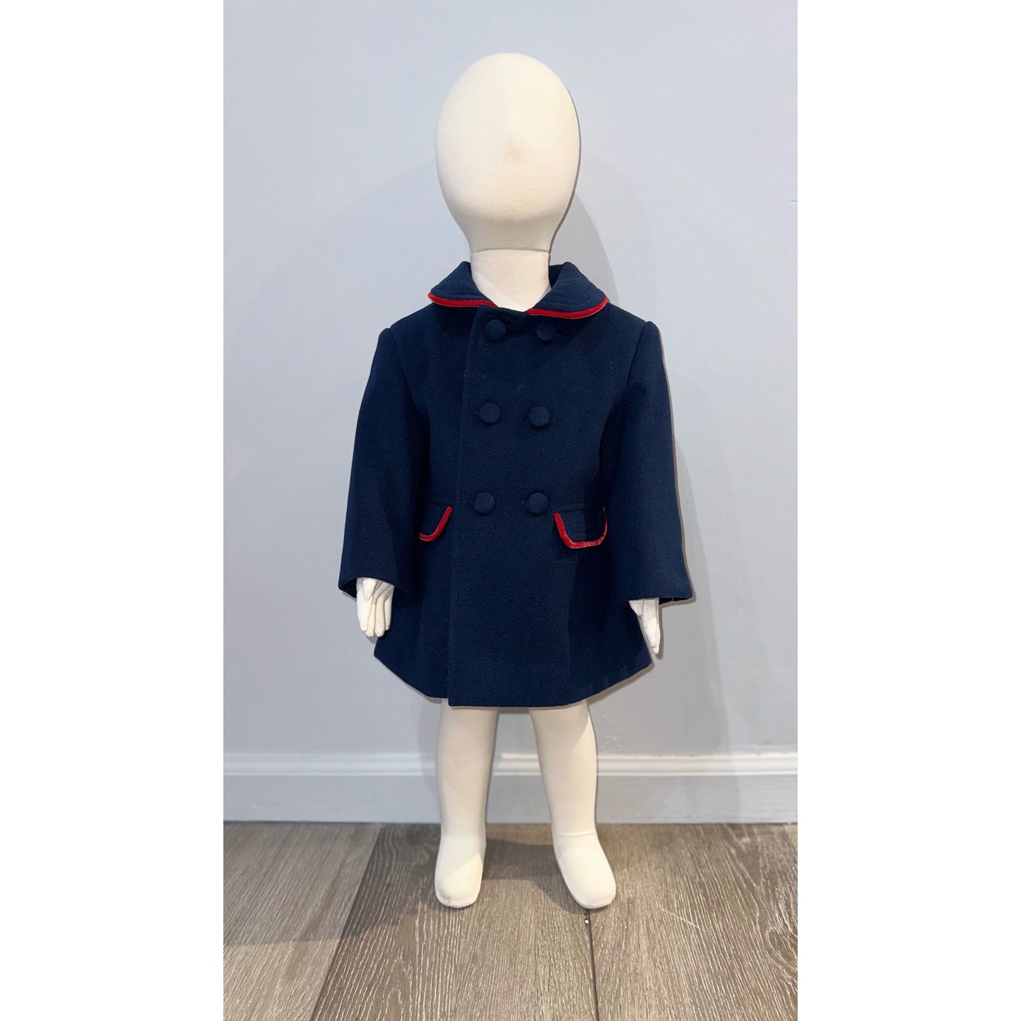 Navy Coat with Red Trimmed Pockets