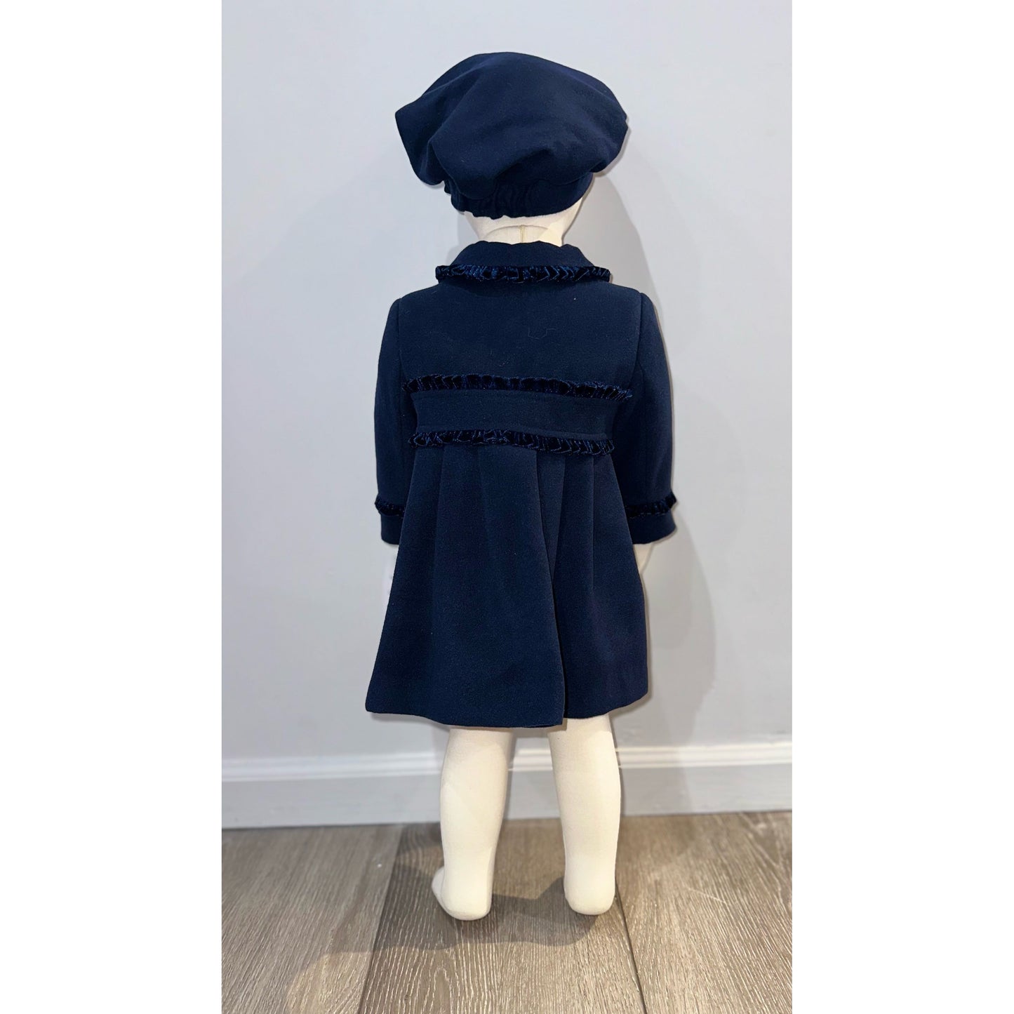 Navy Ruffle Coat With Matching Beret Hat