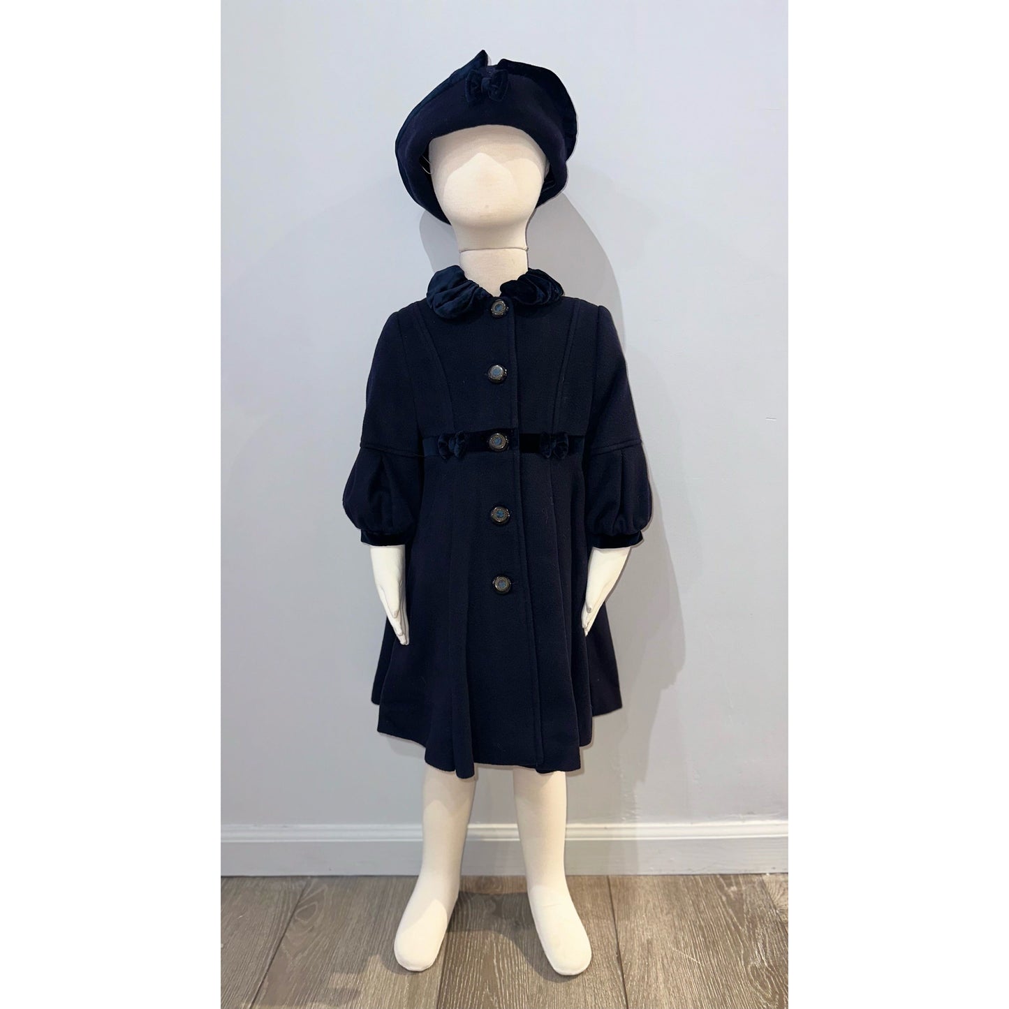 Elegant Navy Coat with Matching Hat