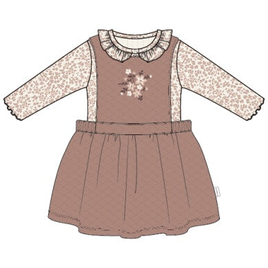 2PC BODYSUIT KNIT+OVERALL DRESS KNIT-PINK DUSTY