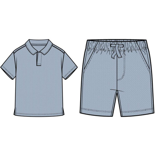 Boys Dusty Blue Knit Short Set