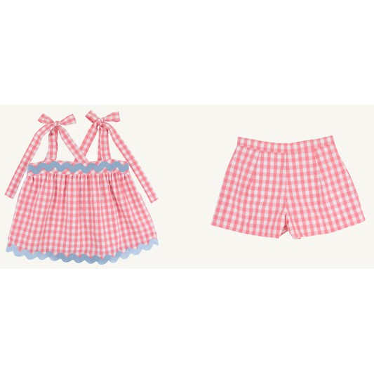 Pink Gingham Girls Short Set