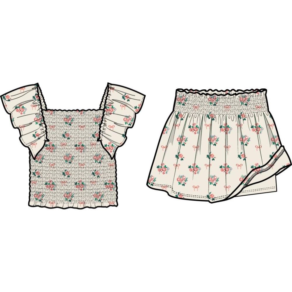 Off White Floral Skort Set