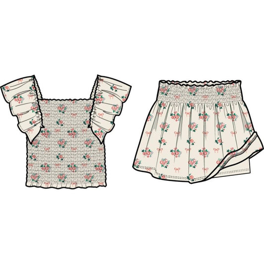 Off White Floral Skort Set