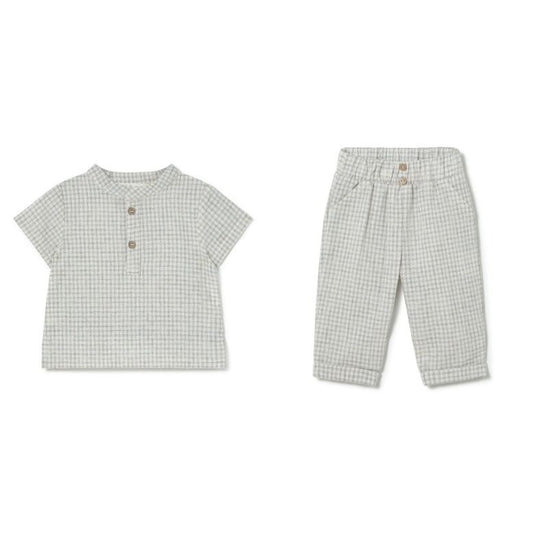 Henley Shirt and Pants Grey Check