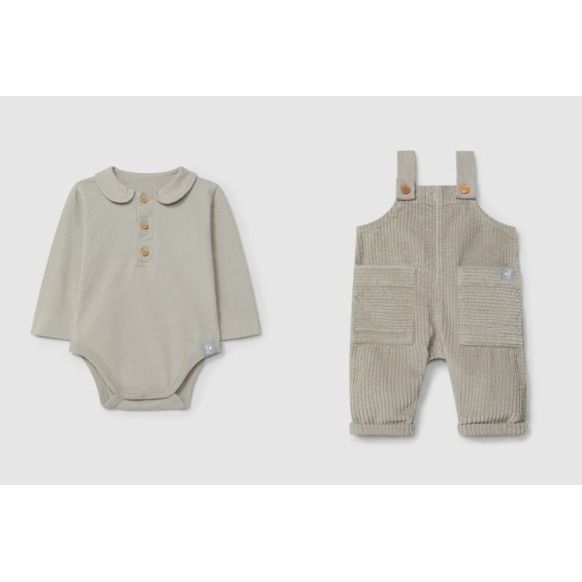 Infant Boys Cord Overall and Collared Onsie