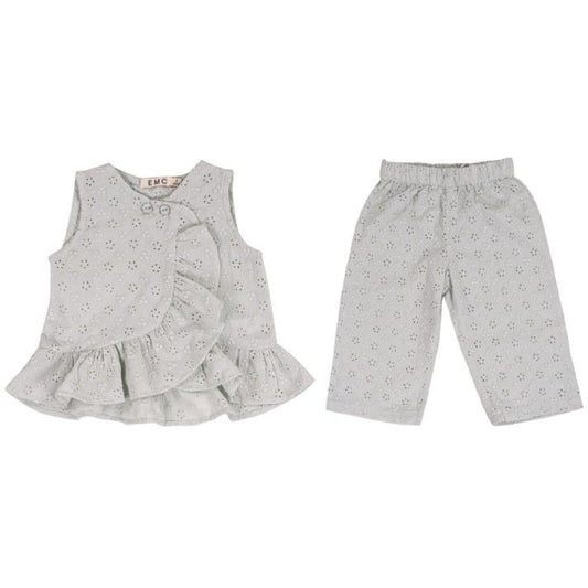 BRODERIE ANGLAISE TOP AND TROUSERS
