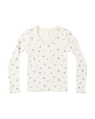 RIBBED LONG SLEEVE NATURAL DITSY