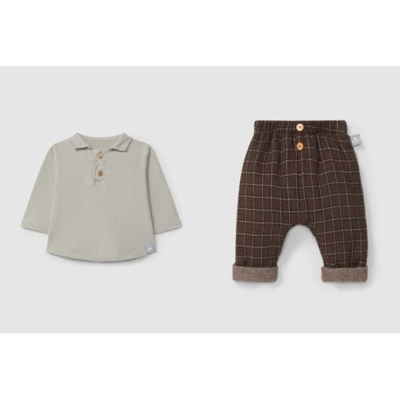 Boys Long Sleeve Polo and Plaid Pant