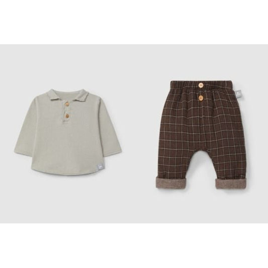 Boys Long Sleeve Polo and Plaid Pant