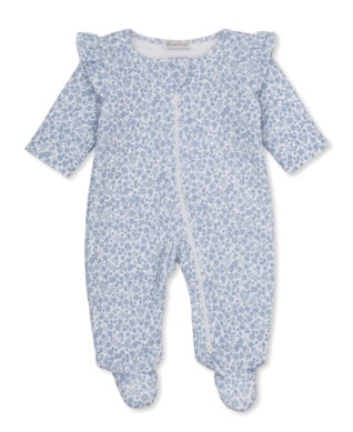 jacquard prt footie w/ zip - fall blooms blue