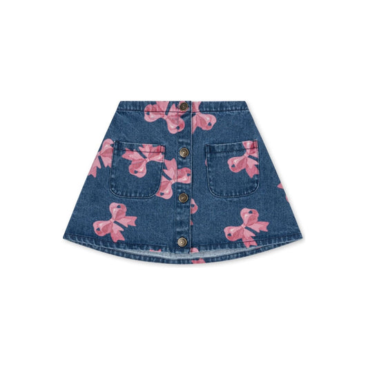 DENIM SKIRT W/PINK BOWS