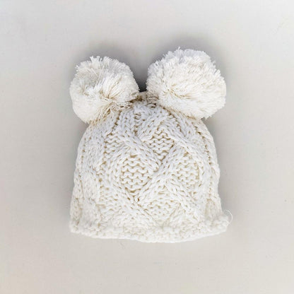 Newborn Aran White Double Pom Pom Beanie Hat