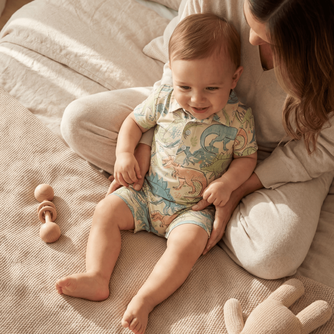 Polo Romper - Neon Dino
