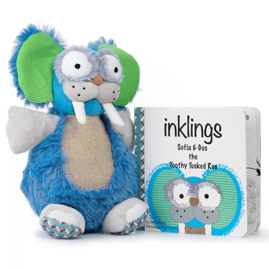 Inklings Baby & Toddler Plush Toy w Book Set, Gus The Toothy Tusked Rus