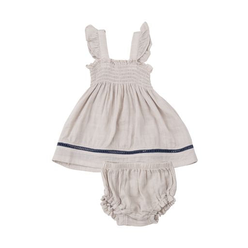 RUFFLE STRAP SMOCKED TOP AND DIAPER COVER WITH TRIM