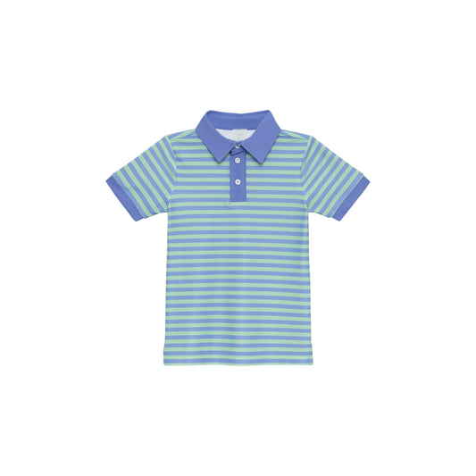 sky blue/palm green qb stripe polo shirt