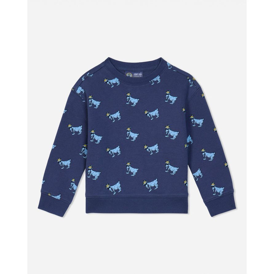 Goat AOP toddler fleece crew neck navy