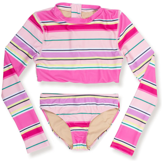 cropped rashguard set - beach stripe