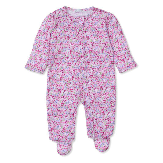 Pink flower footie w/ zip comp