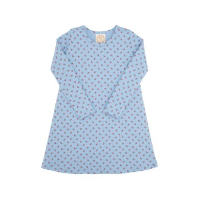 Long Sleeve Polly Play Dress- Blue w/ Pink Flowers