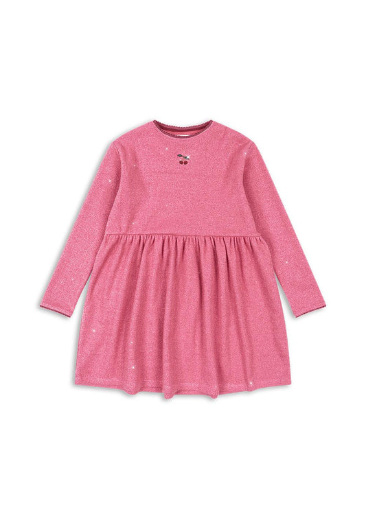 Girls Sparkle Long Sleeve Dress w/Cherry Applique