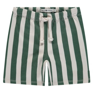 Boys Sweat Short Green/Off White Stripe