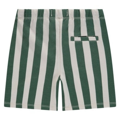 Boys Sweat Short Green/Off White Stripe