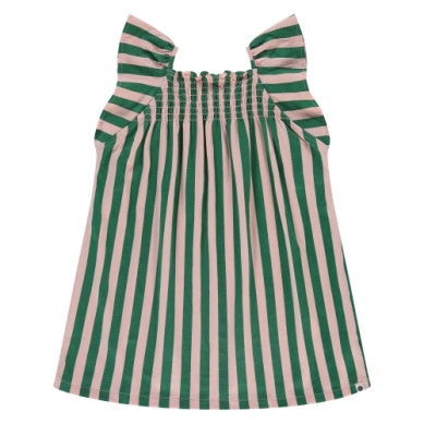 Girls Sleeveless Dress Green/Pink Stripe