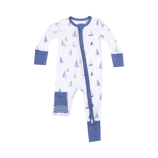 Sailboats Blue 2 Way Zipper Romper