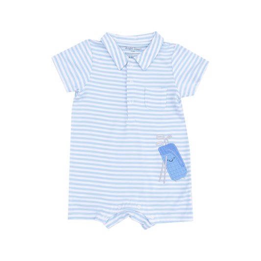 Golf Blue Stripe Applique Polo Shortie w/ Applique