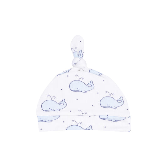 Bubbly Whale Blue Ribbed Knotted Hat