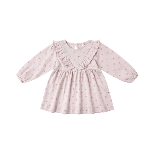 LONG SLEEVE RUFFLE V DRESS || LILAC DITSY